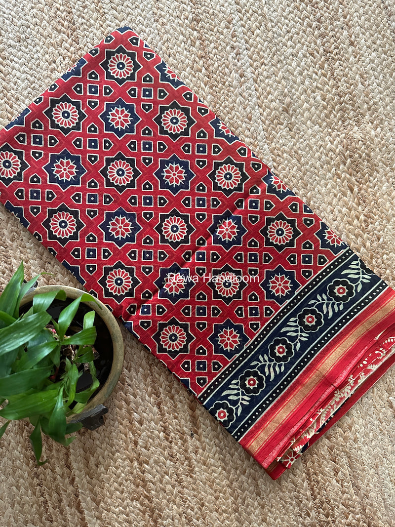 Red Chanderi Silk Printed Saree CPS091