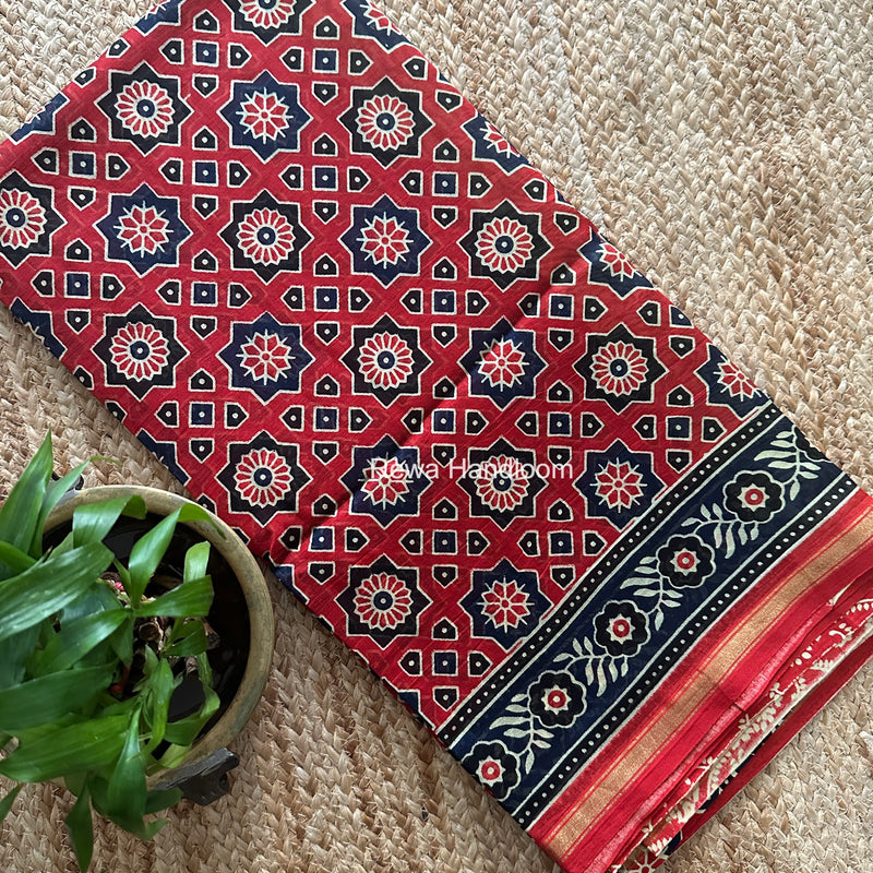 Red Chanderi Silk Printed Saree CPS091