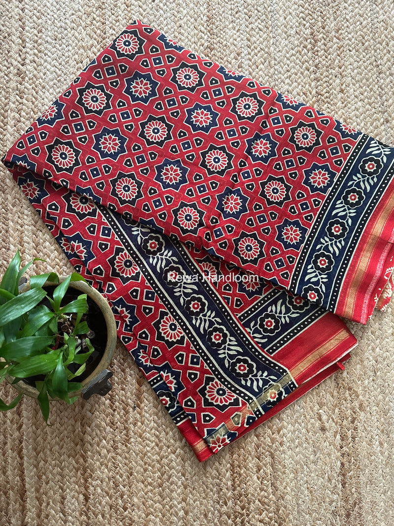 Red Chanderi Silk Printed Saree CPS091