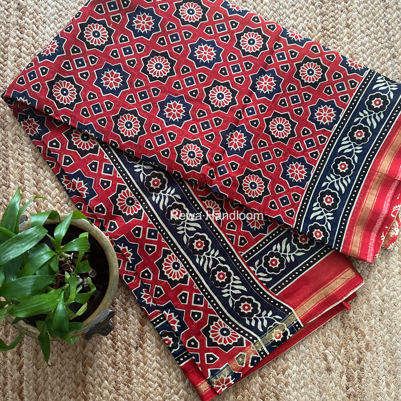 Red Chanderi Silk Printed Saree CPS091