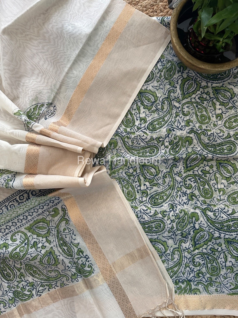 Maheshwari Handblock Print Top-Dupatta