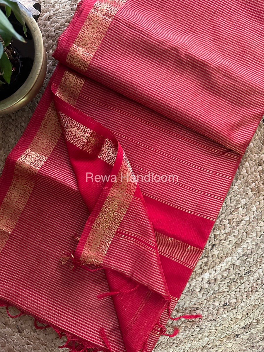 Maheshwari Peach Red Garbha Reshami Silk Saree GS157