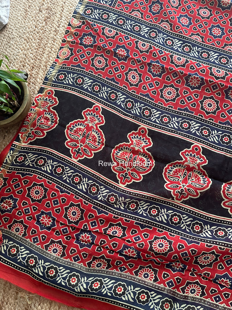 Red Chanderi Silk Printed Saree CPS091