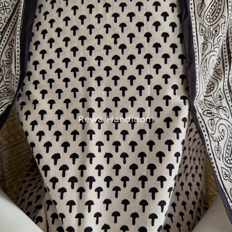 White-Black Bagh Print Cotton Suit BGCSJ0157
