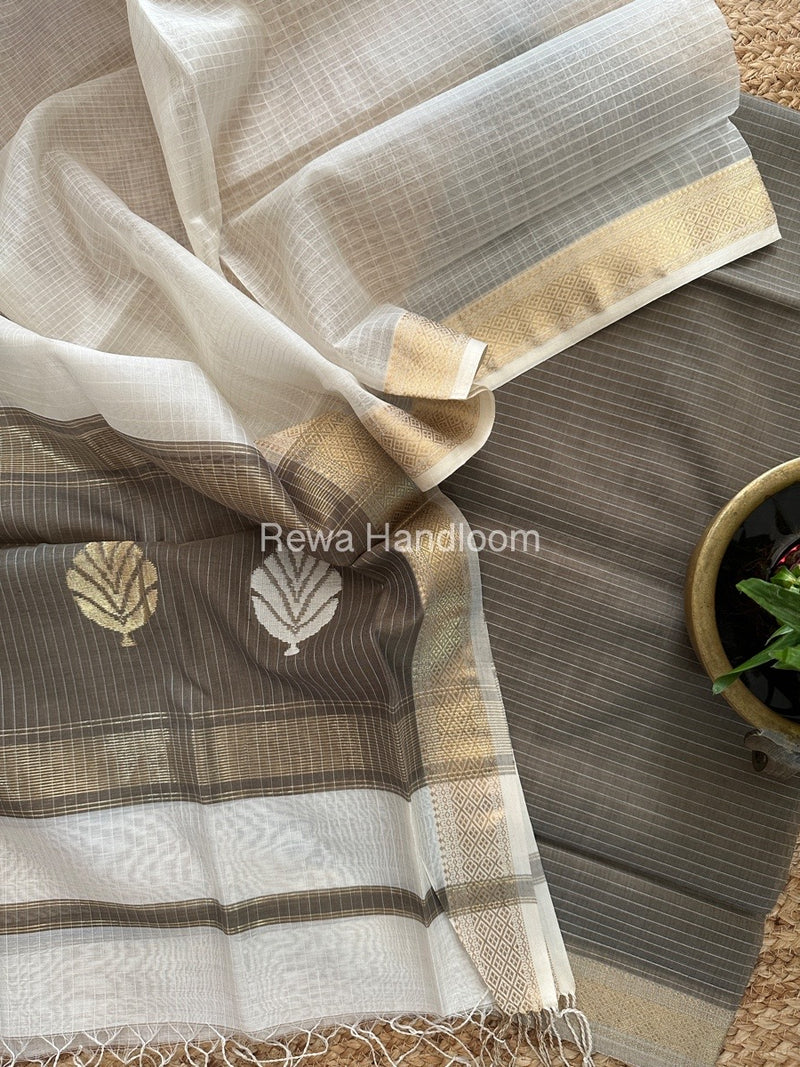 Maheshwari Grey - White Katan Top Dupatta Sets KBS10105