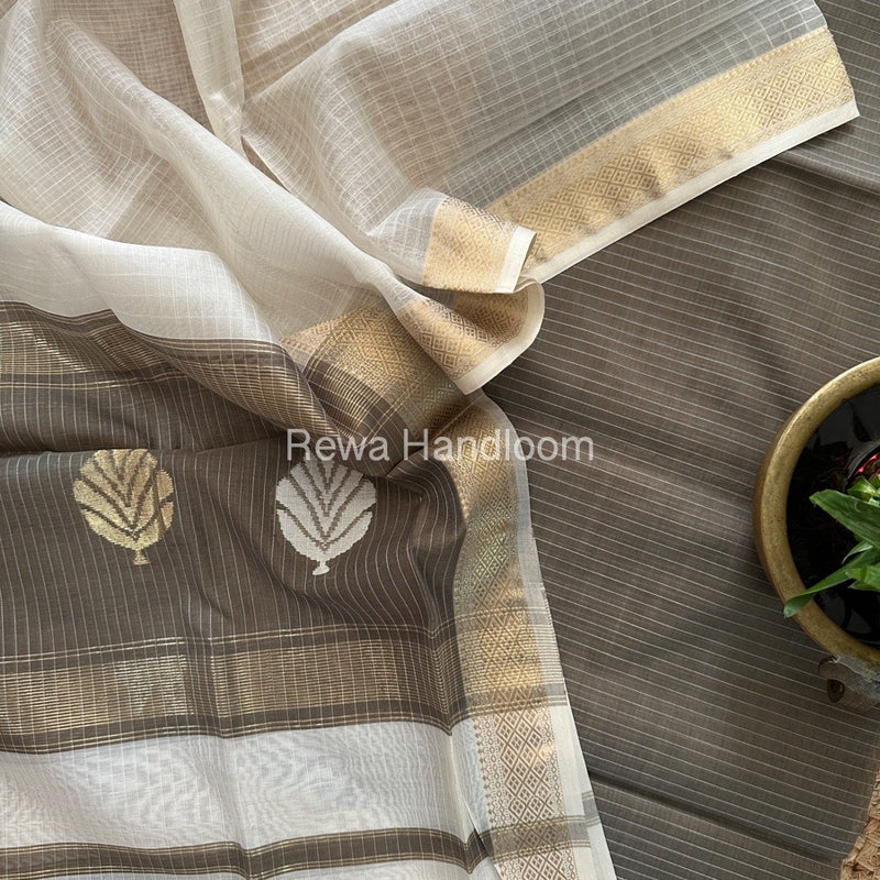 Maheshwari Grey - White Katan Top Dupatta Sets KBS10105