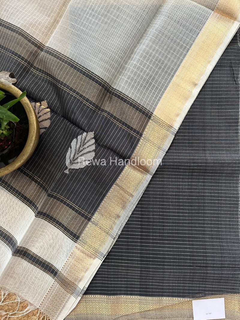 Maheshwari Black-White Katan Motifs Top Dupatta Sets KBS075