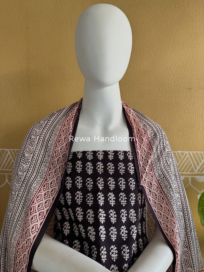 Black-White Bagh Print Cotton Suit BGCSJ0160
