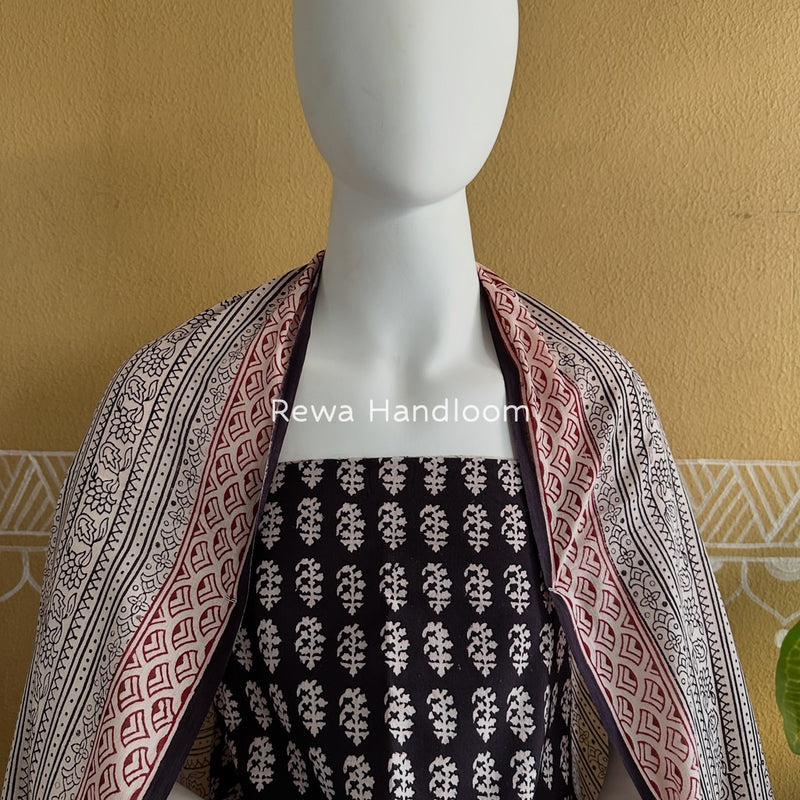 Black-White Bagh Print Cotton Suit BGCSJ0160