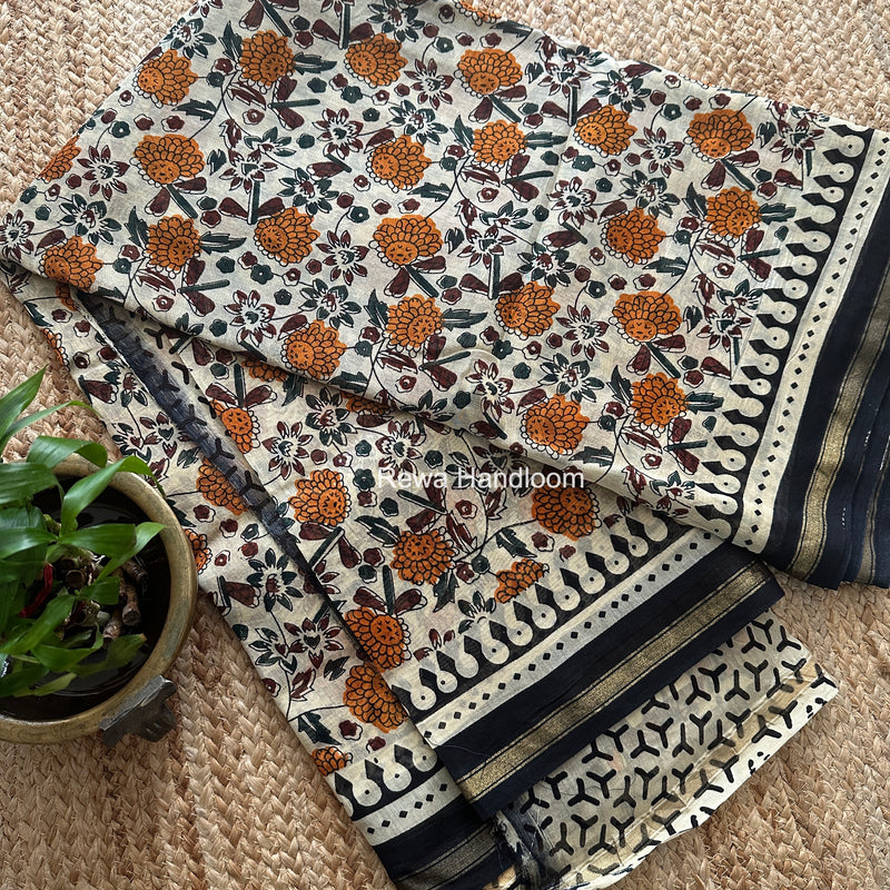 Cream White Chanderi Silk Printed Saree CPS0111