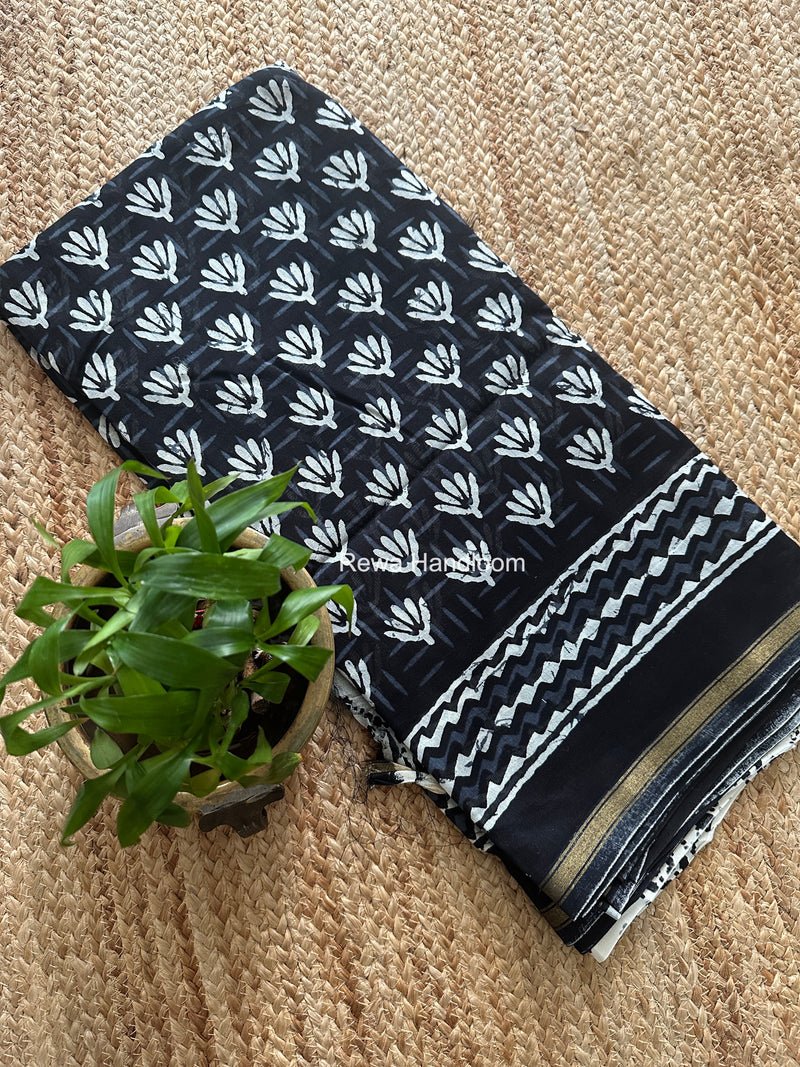 Black Chanderi Silk Printed Saree CPS095