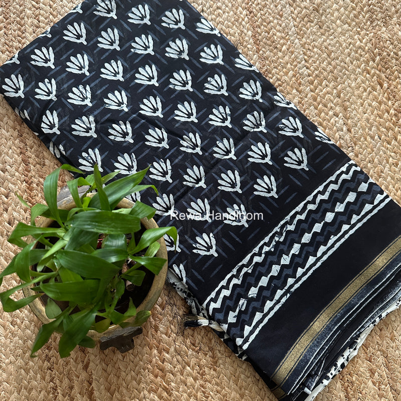 Black Chanderi Silk Printed Saree CPS095