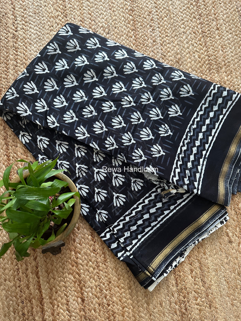 Black Chanderi Silk Printed Saree CPS095