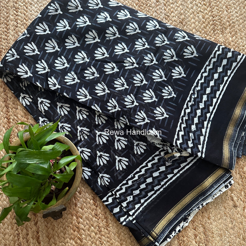 Black Chanderi Silk Printed Saree CPS095