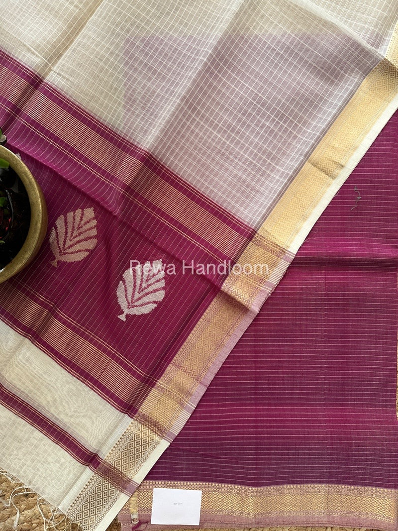 Maheshwari Dark Magenta-White Katan Motifs Top Dupatta Sets KBS076