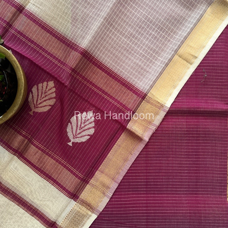 Maheshwari Dark Magenta-White Katan Motifs Top Dupatta Sets KBS076