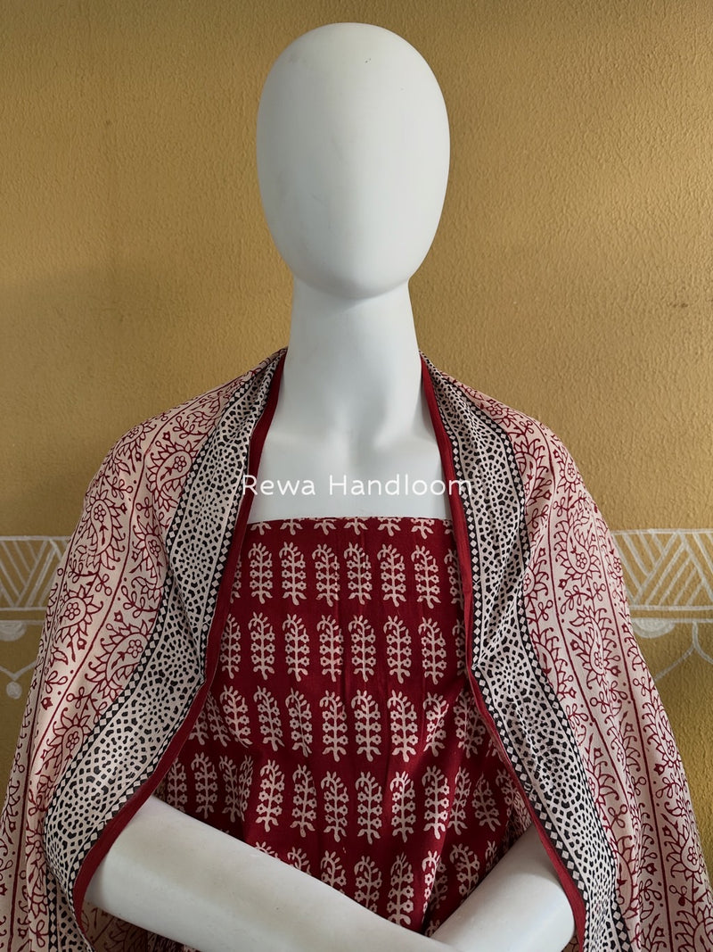 Red-White Bagh Print Cotton Suit BGCSJ0156