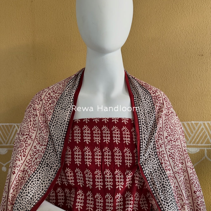 Red-White Bagh Print Cotton Suit BGCSJ0156