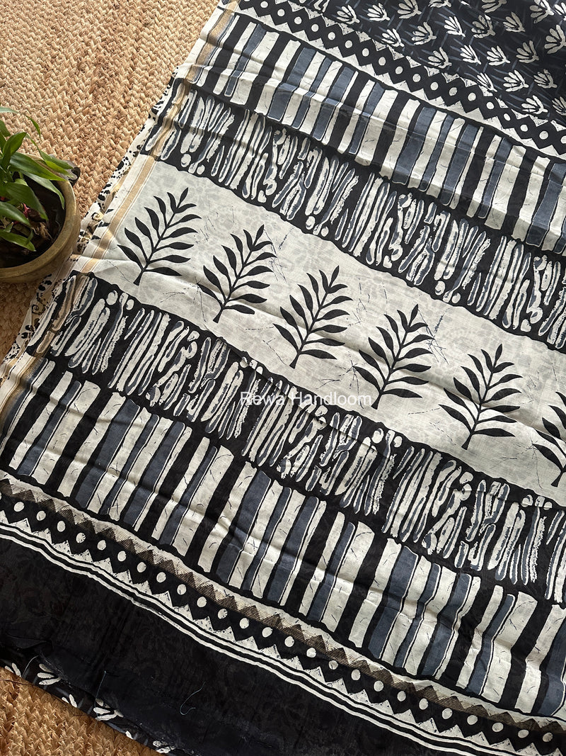 Black Chanderi Silk Printed Saree CPS095