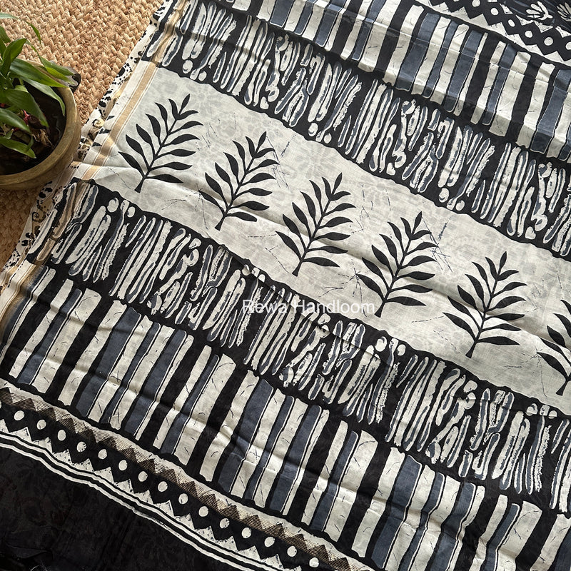 Black Chanderi Silk Printed Saree CPS095