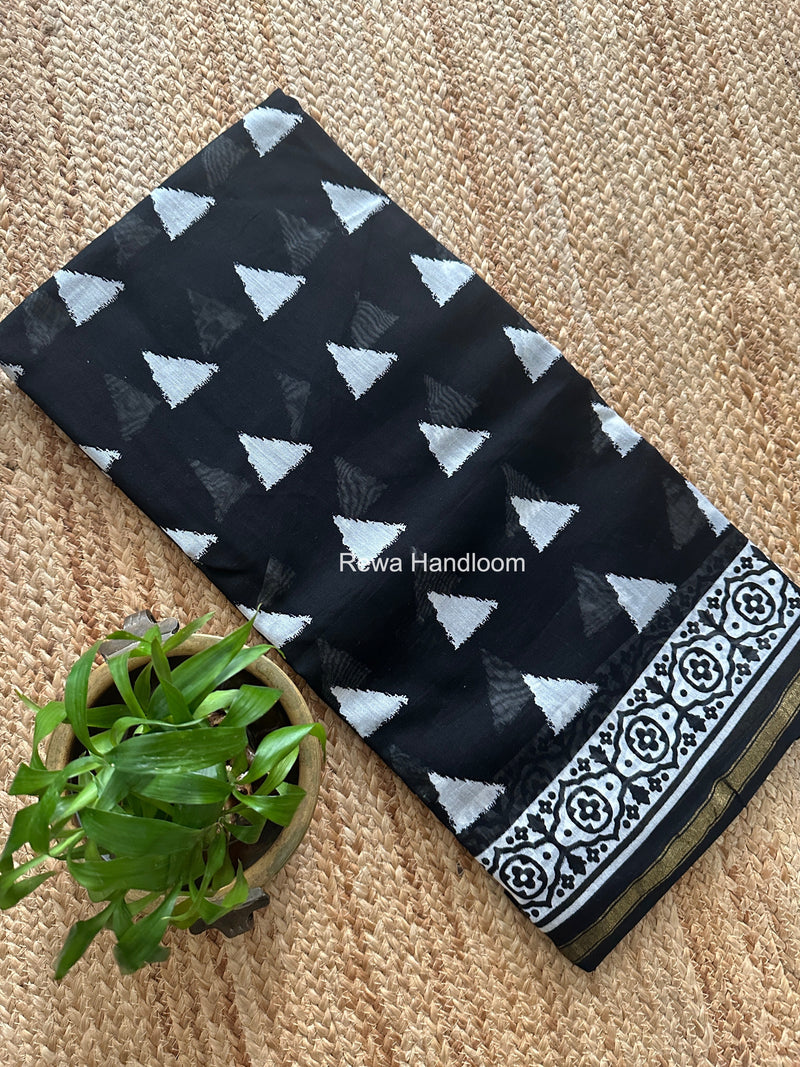 Black Chanderi Silk Printed Saree CPS0105 Rewa Handloom