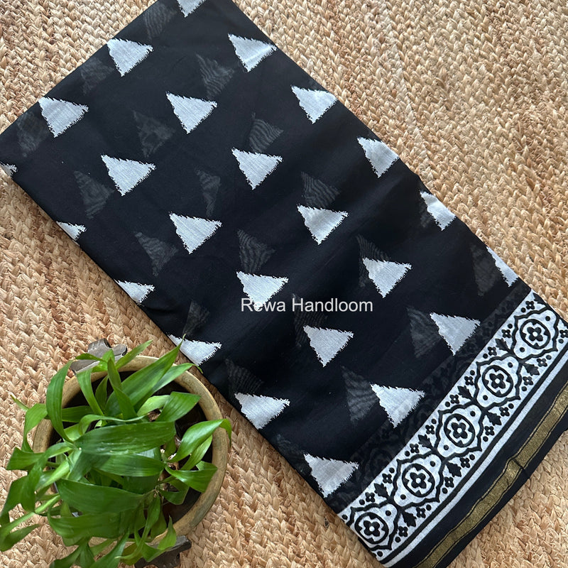Black Chanderi Silk Printed Saree CPS0105 Rewa Handloom
