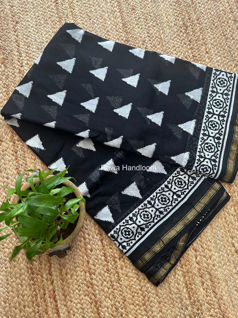 Black Chanderi Silk Printed Saree CPS0105