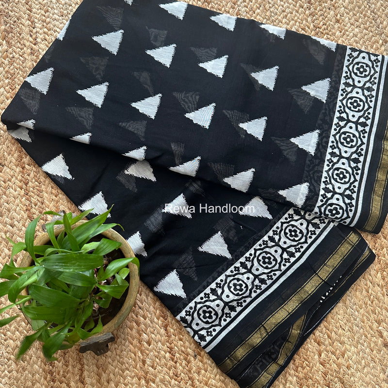 Black Chanderi Silk Printed Saree CPS0105