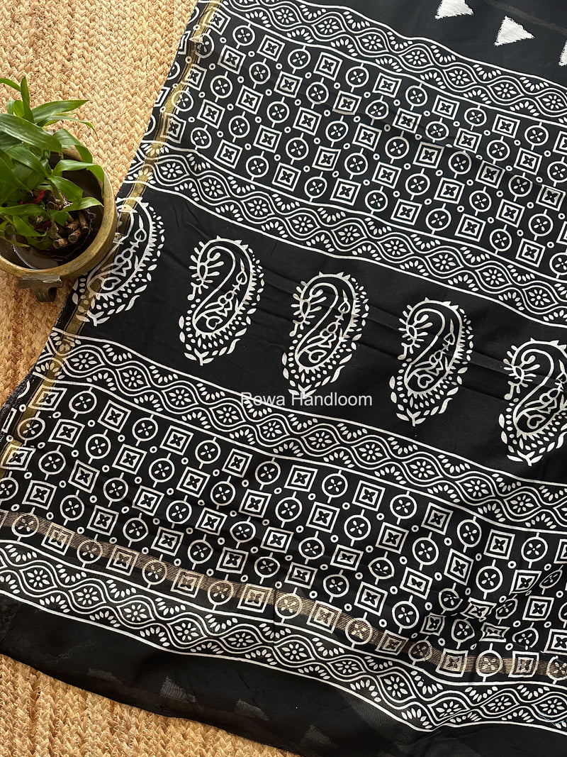 Black Chanderi Silk Printed Saree CPS0105
