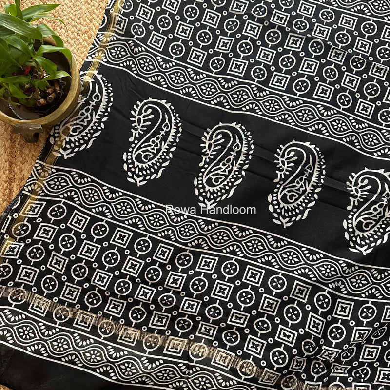 Black Chanderi Silk Printed Saree CPS0105