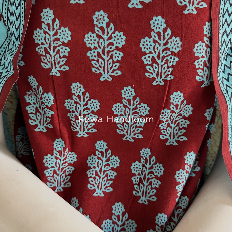 Maroon-Sky Blue Bagh Print Cotton Suit BGCSJ0196