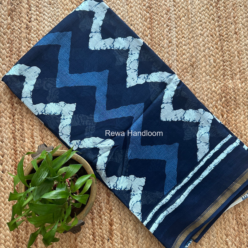 Navy Blue Chanderi Silk Printed Saree CPS0106