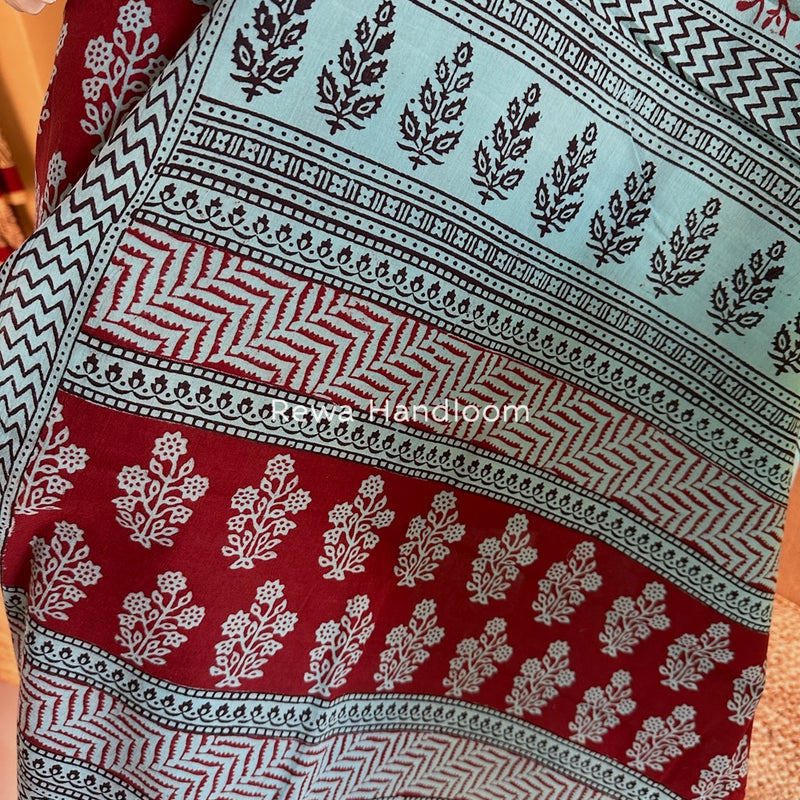 Maroon-Sky Blue Bagh Print Cotton Suit BGCSJ0196