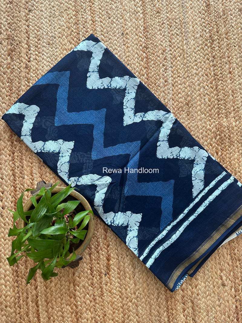 Blue Chanderi Silk Printed Saree CPS089