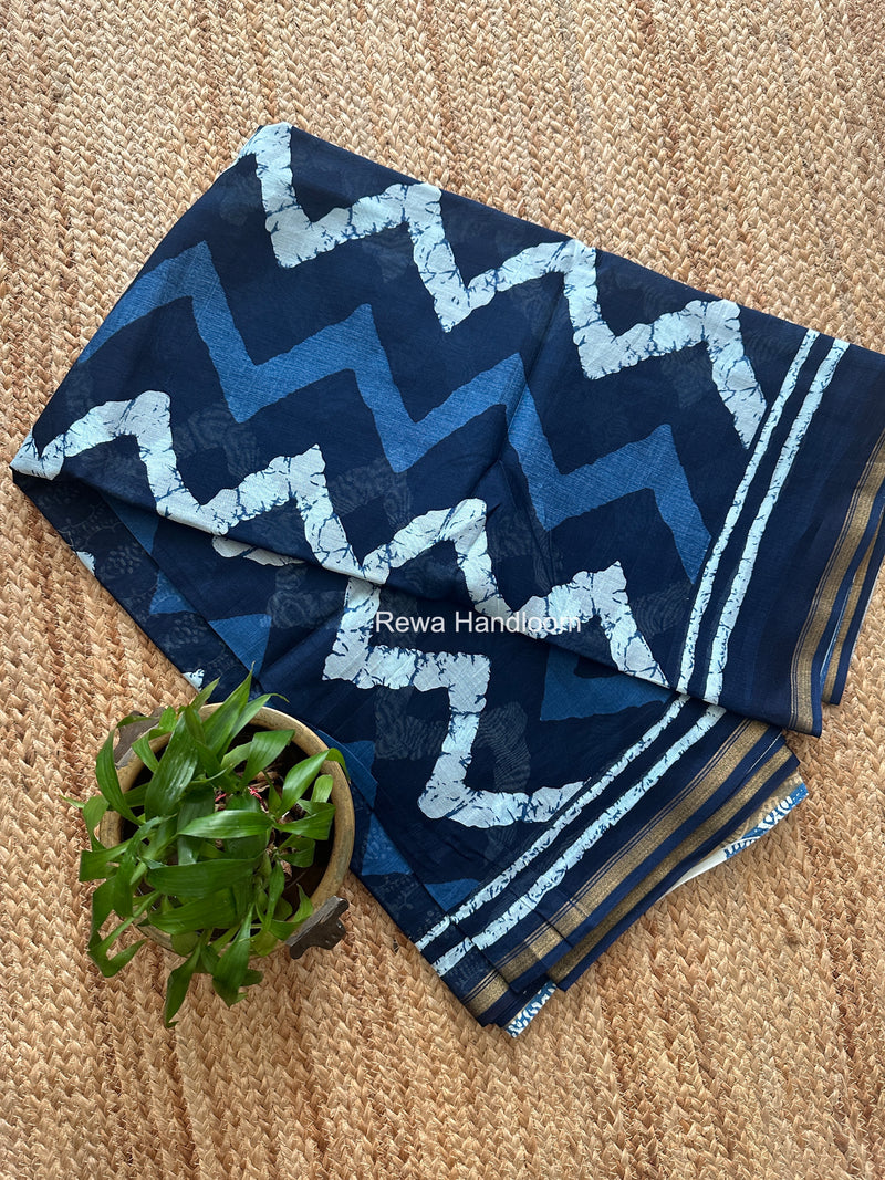 Blue Chanderi Silk Printed Saree CPS089