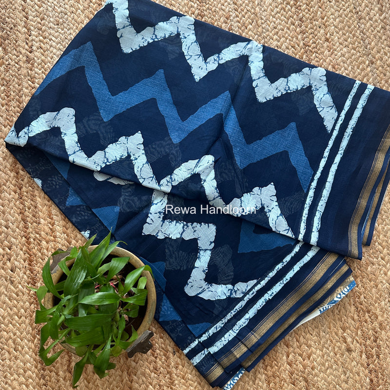 Navy Blue Chanderi Silk Printed Saree CPS0106