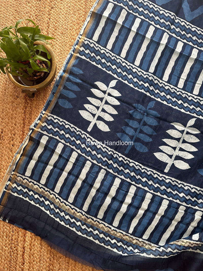 Blue Chanderi Silk Printed Saree CPS089
