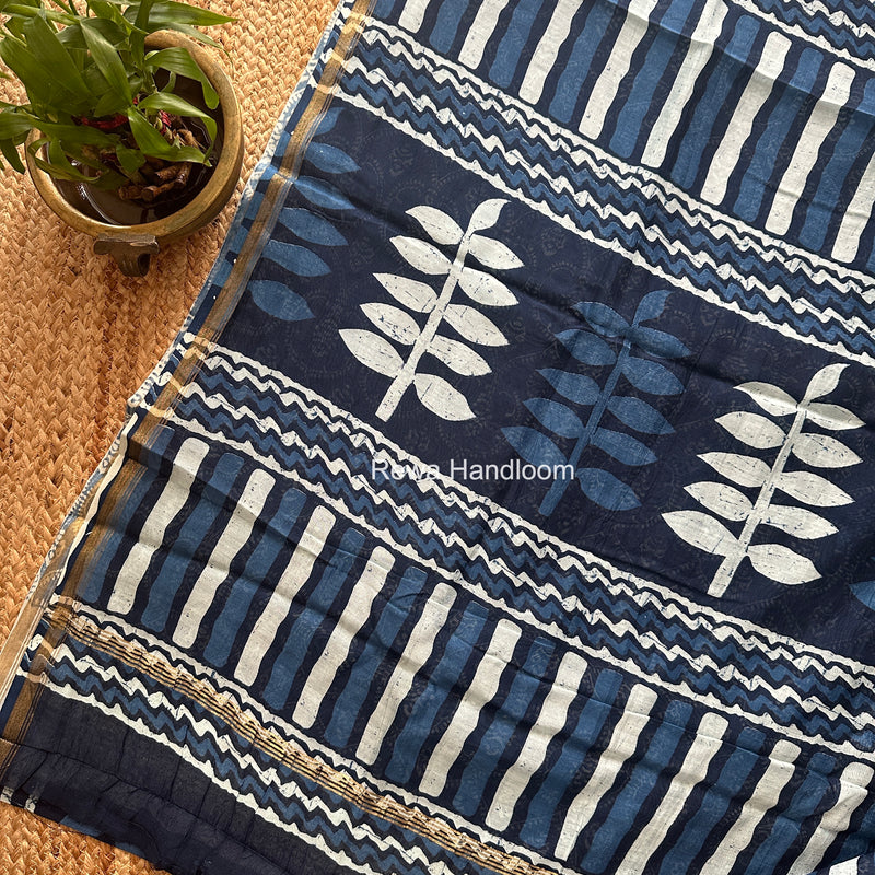Navy Blue Chanderi Silk Printed Saree CPS0106