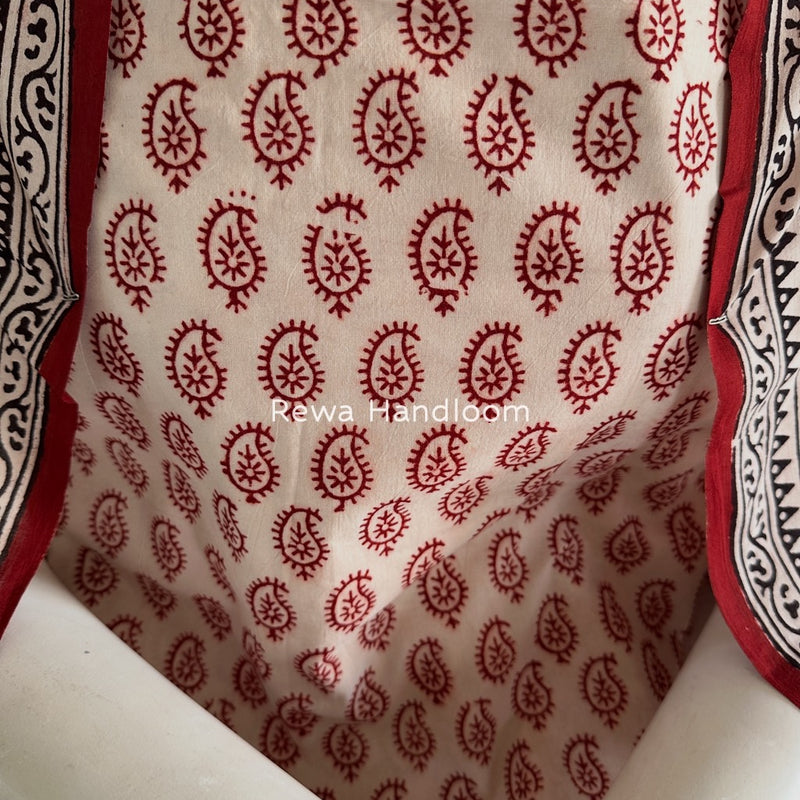 White-Red Bagh Print Cotton Suit BGCSJ0173