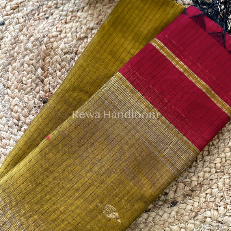 Maheshwari Mustard Yellow-Red Motifs Top-Dupatta Set-PST026