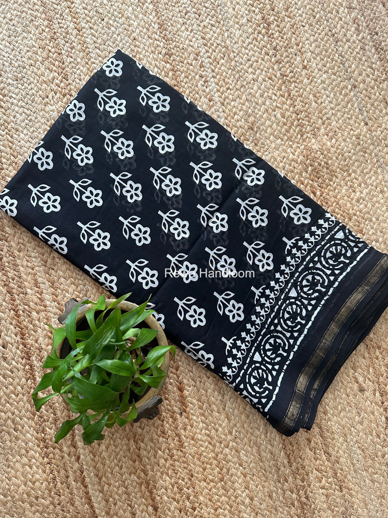 Black Chanderi Silk Printed Saree CPS087