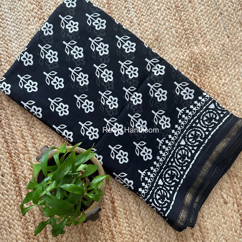 Black Chanderi Silk Printed Saree CPS087