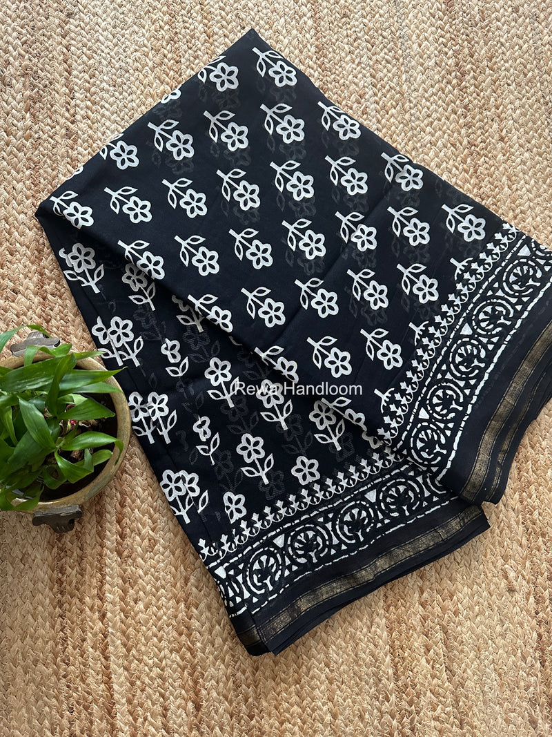 Black Chanderi Silk Printed Saree CPS087