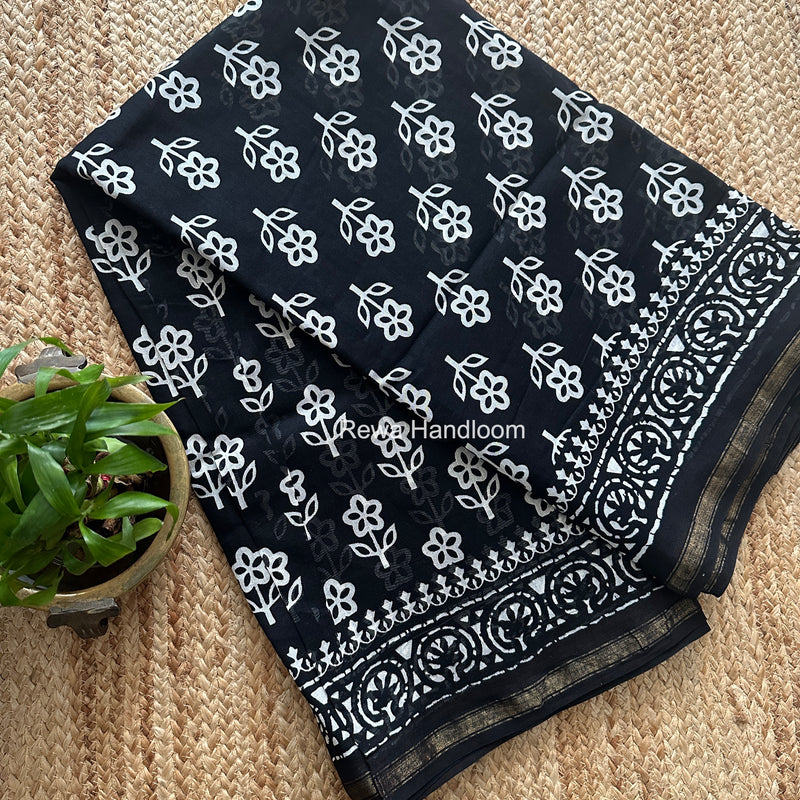 Black Chanderi Silk Printed Saree CPS087