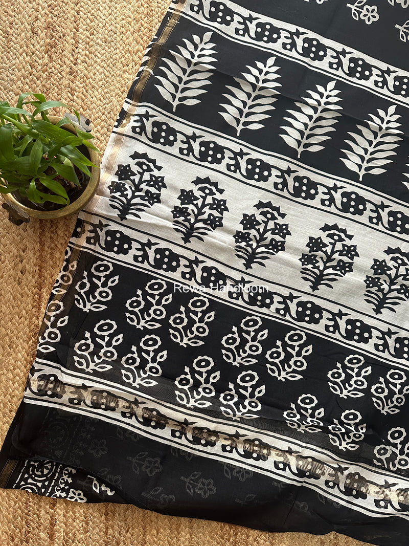 Black Chanderi Silk Printed Saree CPS087