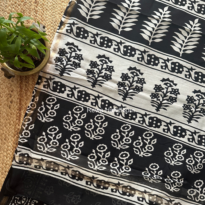 Black Chanderi Silk Printed Saree CPS087