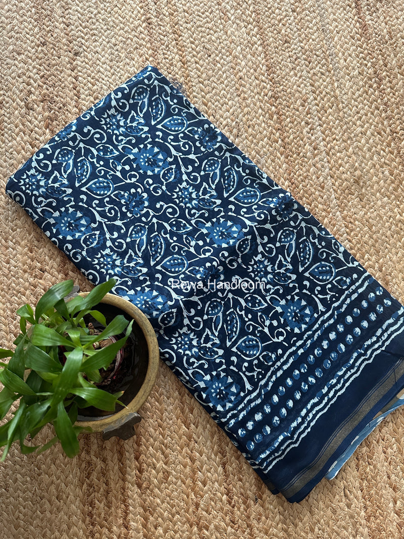 Blue Chanderi Silk Printed Saree CPS0110