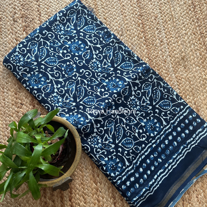 Blue Chanderi Silk Printed Saree CPS0110