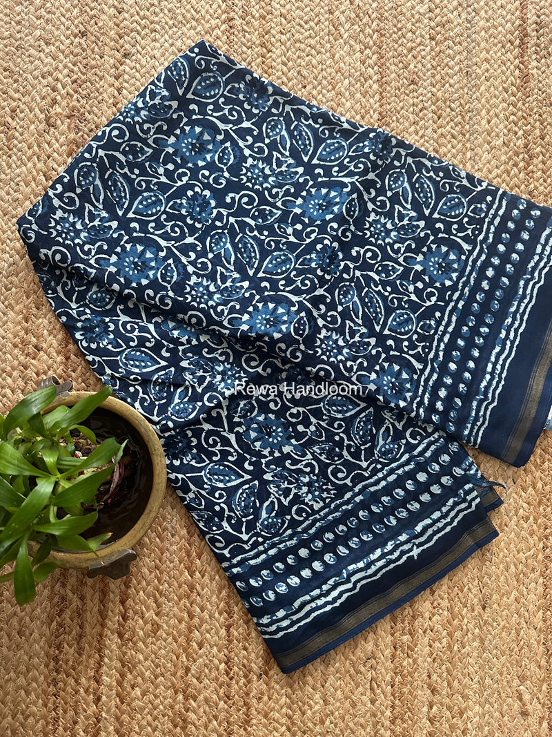 Blue Chanderi Silk Printed Saree CPS0110