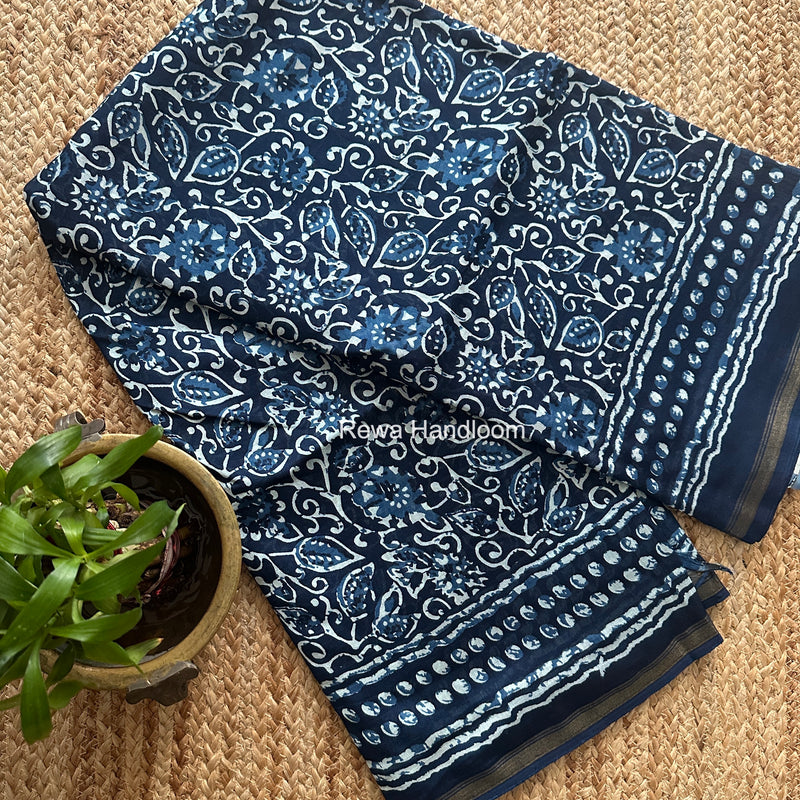 Blue Chanderi Silk Printed Saree CPS0110